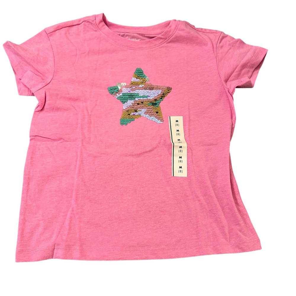 Cat Jack Pink Star Sequin T Shirt Girls Size‎ M 8 NWT